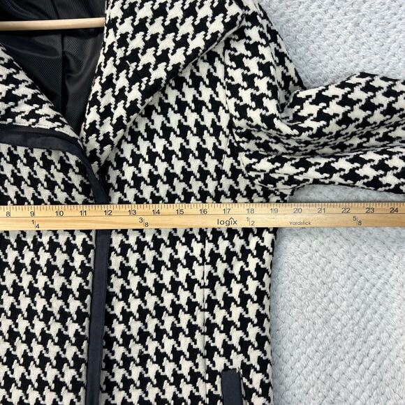 Calvin Klein Womens Houndstooth Coat Wool Blend Black Ivory Zipped Jacket Sz 8 - Picture 6 of 16
